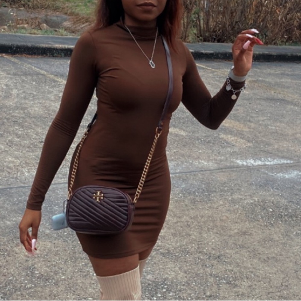 Turtle Neck Brown BodyCon Dress